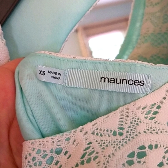 Maurices Beautiful Off-white Lace Turquoise High-low Sundress Cutout XS - Picture 12 of 14